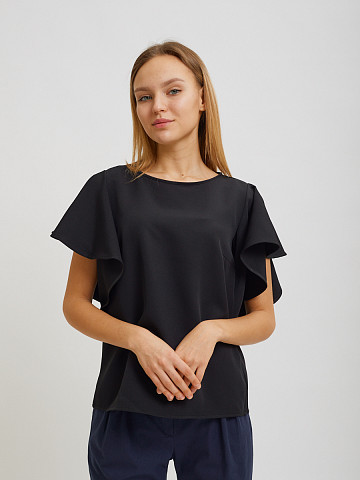 Черная блузка Sevenext с рукавами с оборкой