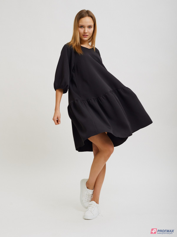 Чёрное платье Sevenext с рукавами-фонариками