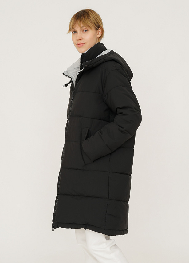 Чёрная утепленная куртка с капюшоном Sevenext