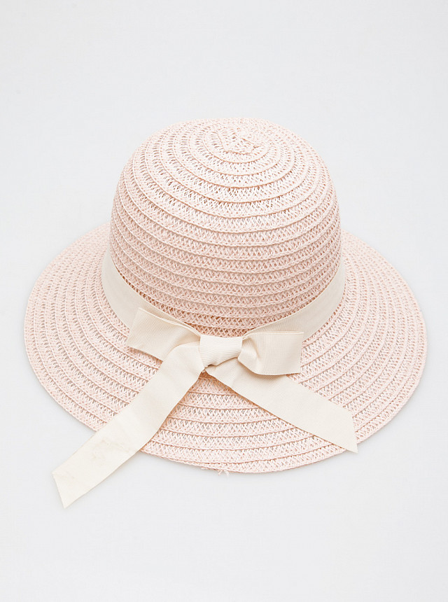 Розовая плетёная шляпа Sevenext с бежевой лентой